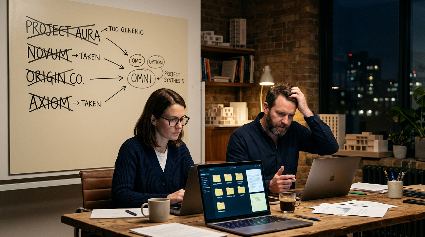 Night office scene with founders updating brand assets as CourseInfo merges into Blackboard naming